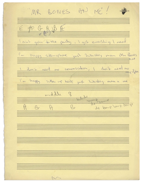 John Entwistle of The Who Handwritten Lyrics to ''Ten Little Friends'', Here Titled ''Mr Bones An Me!''
